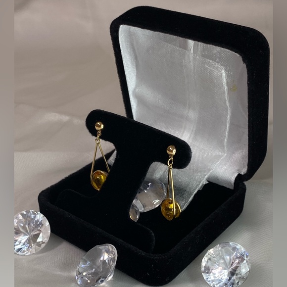 14K YELLOW GOLD beaded dangle earrings VINTAGE REAL GOLD - Picture 3 of 11